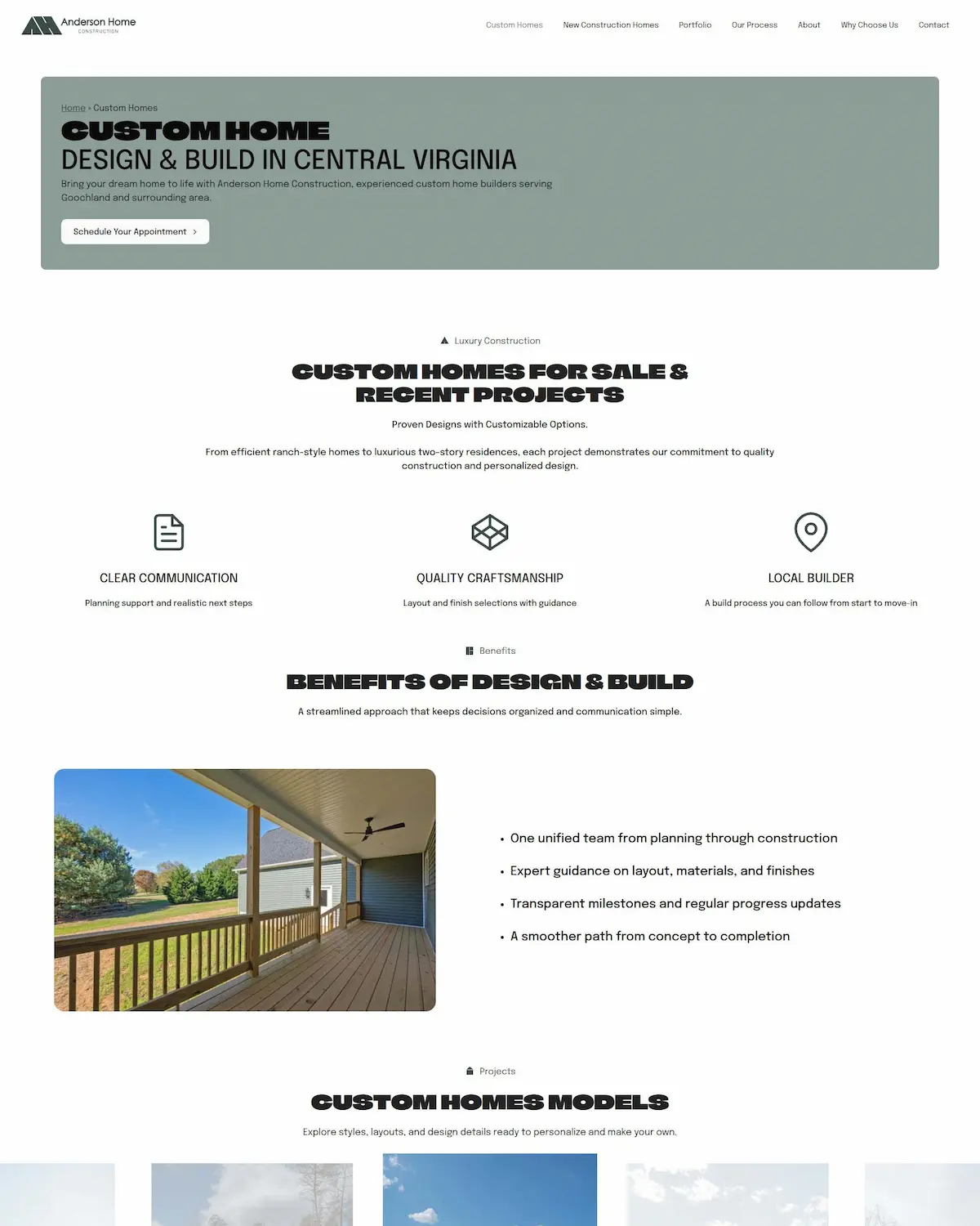 Anderson Home Construction Custom Homes Page